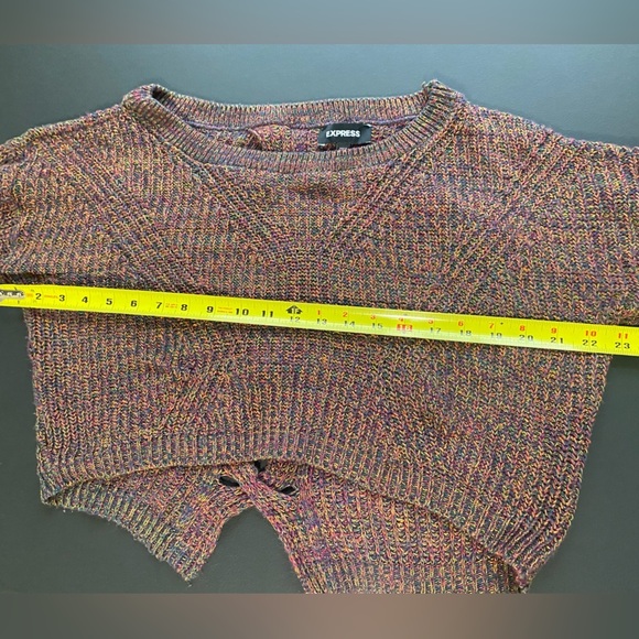Express Sweater Womens XS Knit Twisted Open Back Red Multicolor Hippie Fall - Picture 13 of 15